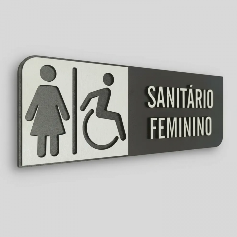 Placa de Sinalização Indicativa MDF 3D - WC PCD Feminino